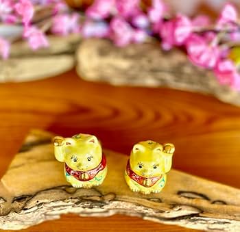 Amazon.co.jp: 百華園 九谷【ペア招き猫】黄色唐草 2号 磁器 9.6